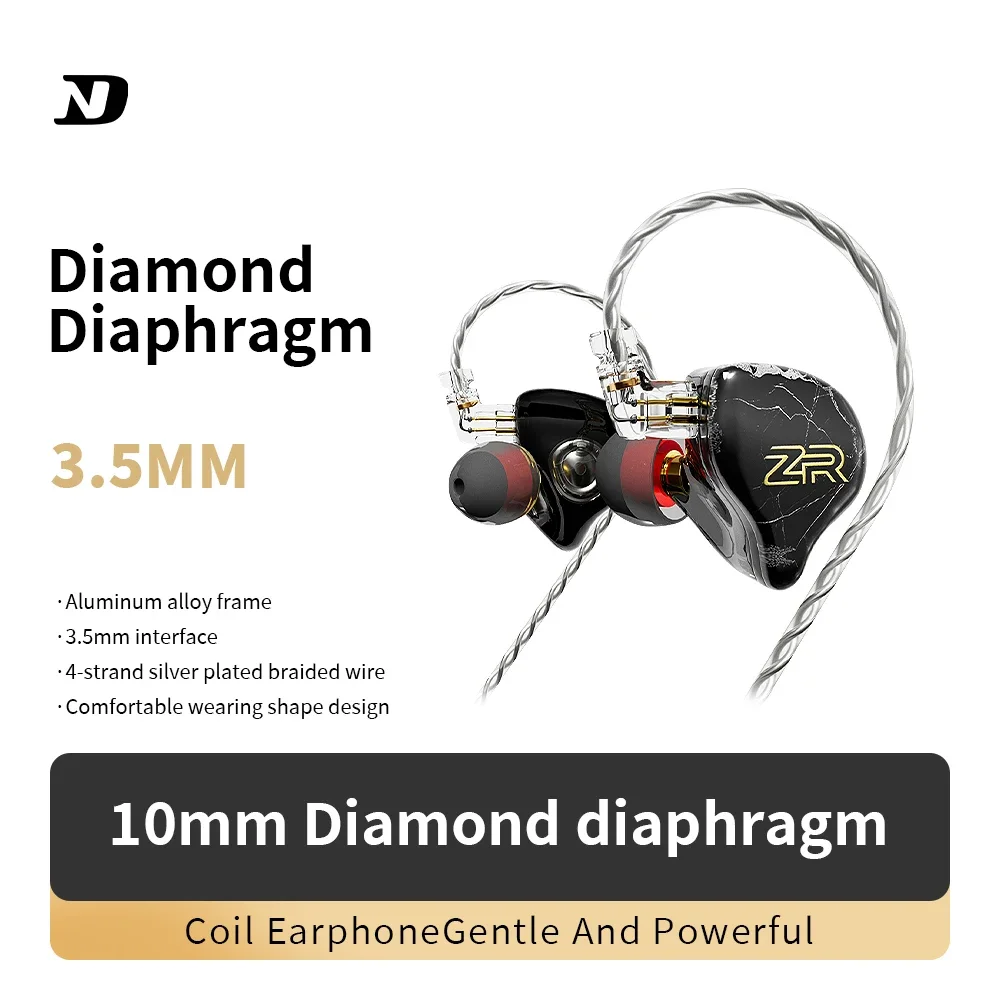 

ND HIFI In-ear Earphone ZR 10MM Diamond Diaphragm Fever-grade High-quality Four-strand Braided Silver-plated Wire