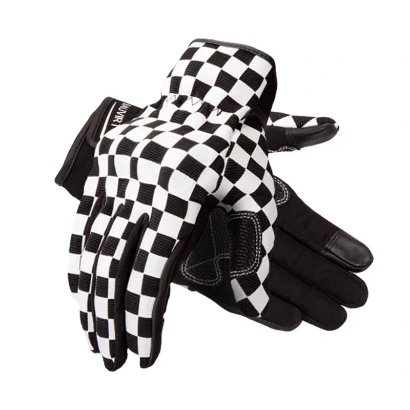 Retro Motorcycle Riding Gloves Gloves with Touch Fingers  Rider Equipment Anti Fall Measures Chessboard Style Unisex Ventilation