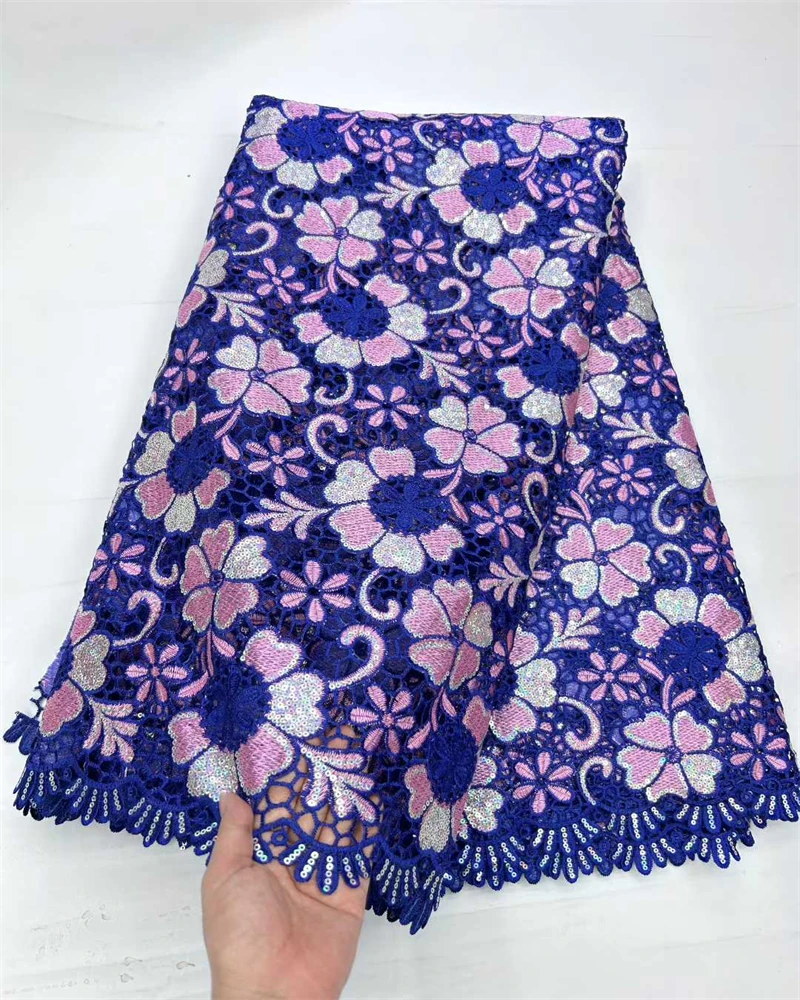 

Nigerian Guipure Cord Lace Fabric High Quality Knitted Water Soluble African Lace for Women's Party Dresses