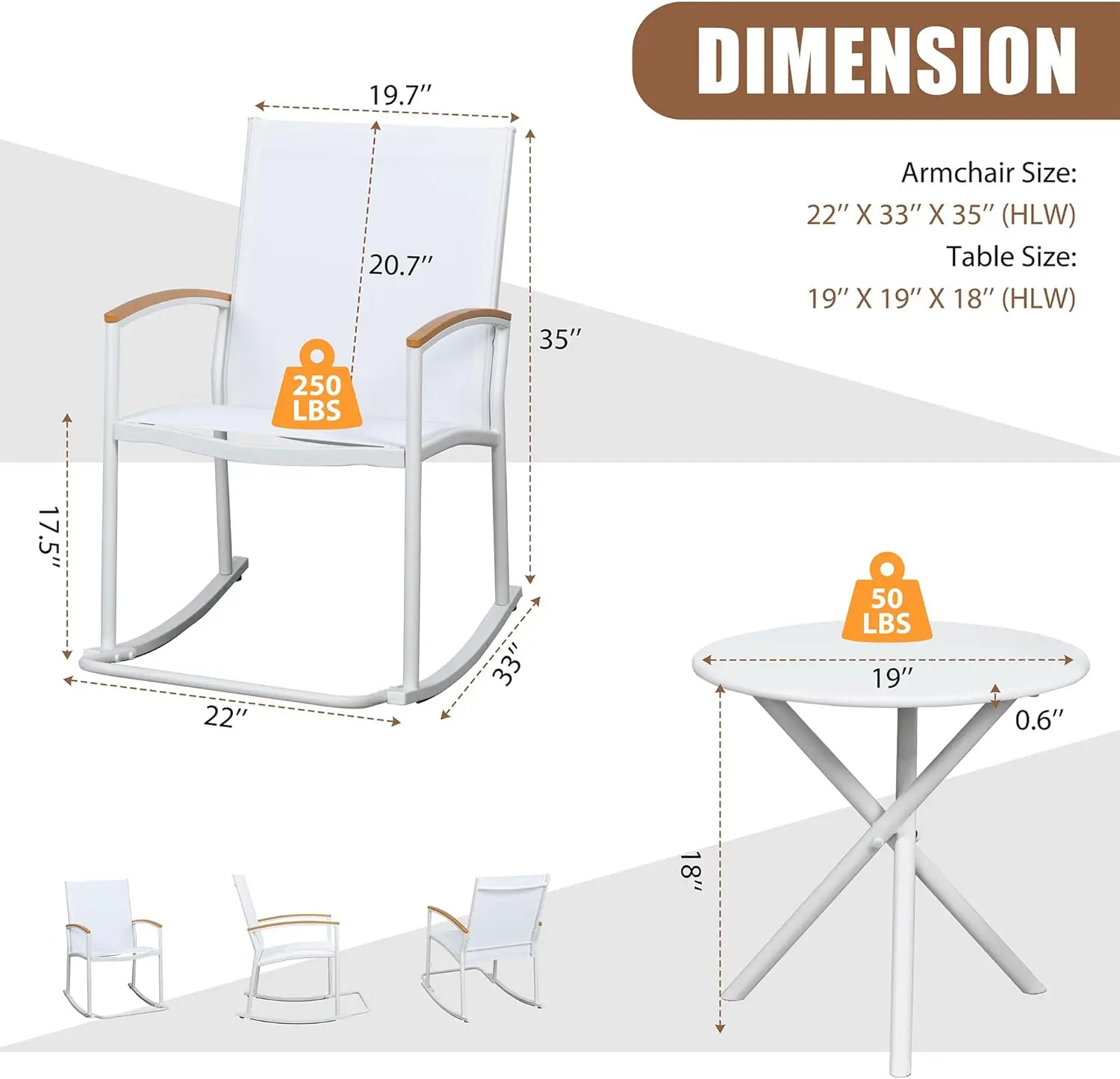 Outdoor-Schaukel-Bistro-Set, 3-teilig, Stoff-Gartenmöbel, Veranda-Schaukel stühle, Outdoor-Schaukel-Bistro-Set