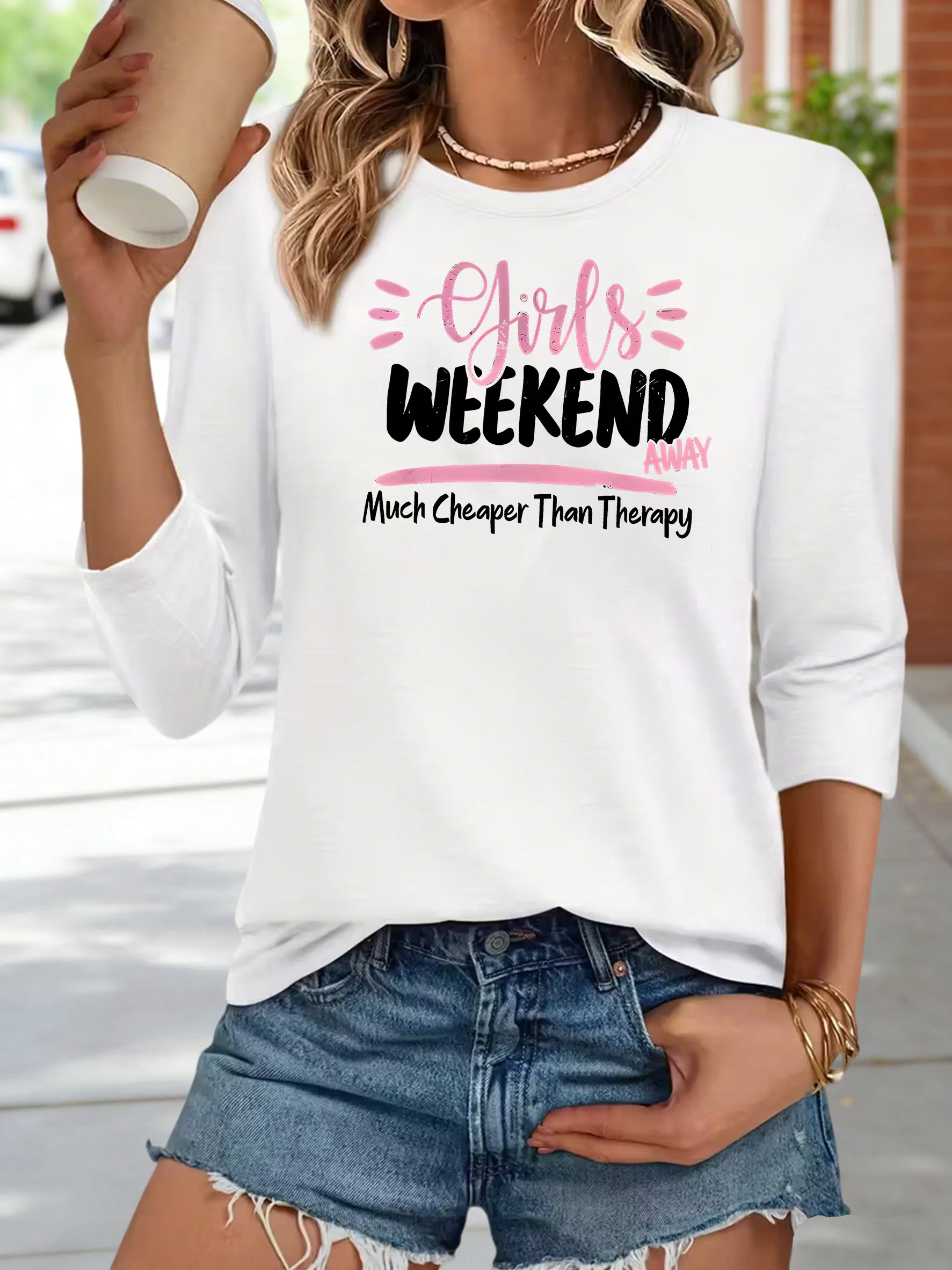 Women's round-neck,three-quarter-lengthsleeve T-shirt, with the message 