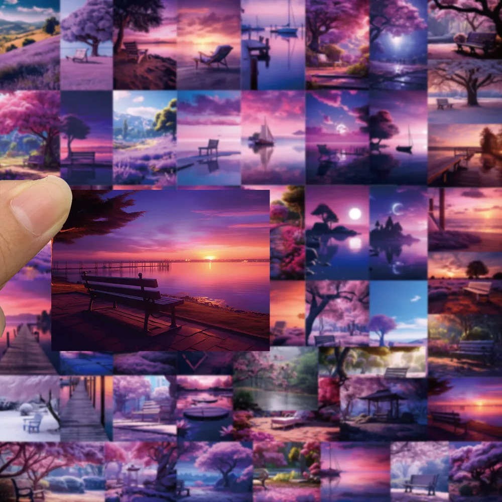 50-teilige Serene Purple Landscape Graffiti-Aufkleber – wasserfeste DIY-Dekoration für Tagebücher, Gitarren, Skateboards, AnimeWorlds Store