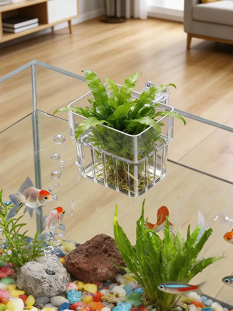 Aquarium Plant Holder Transparent Aquarium Decorations Pot Aquatic Plants Holder knob-style Landscape Cup Fish Tank Planter