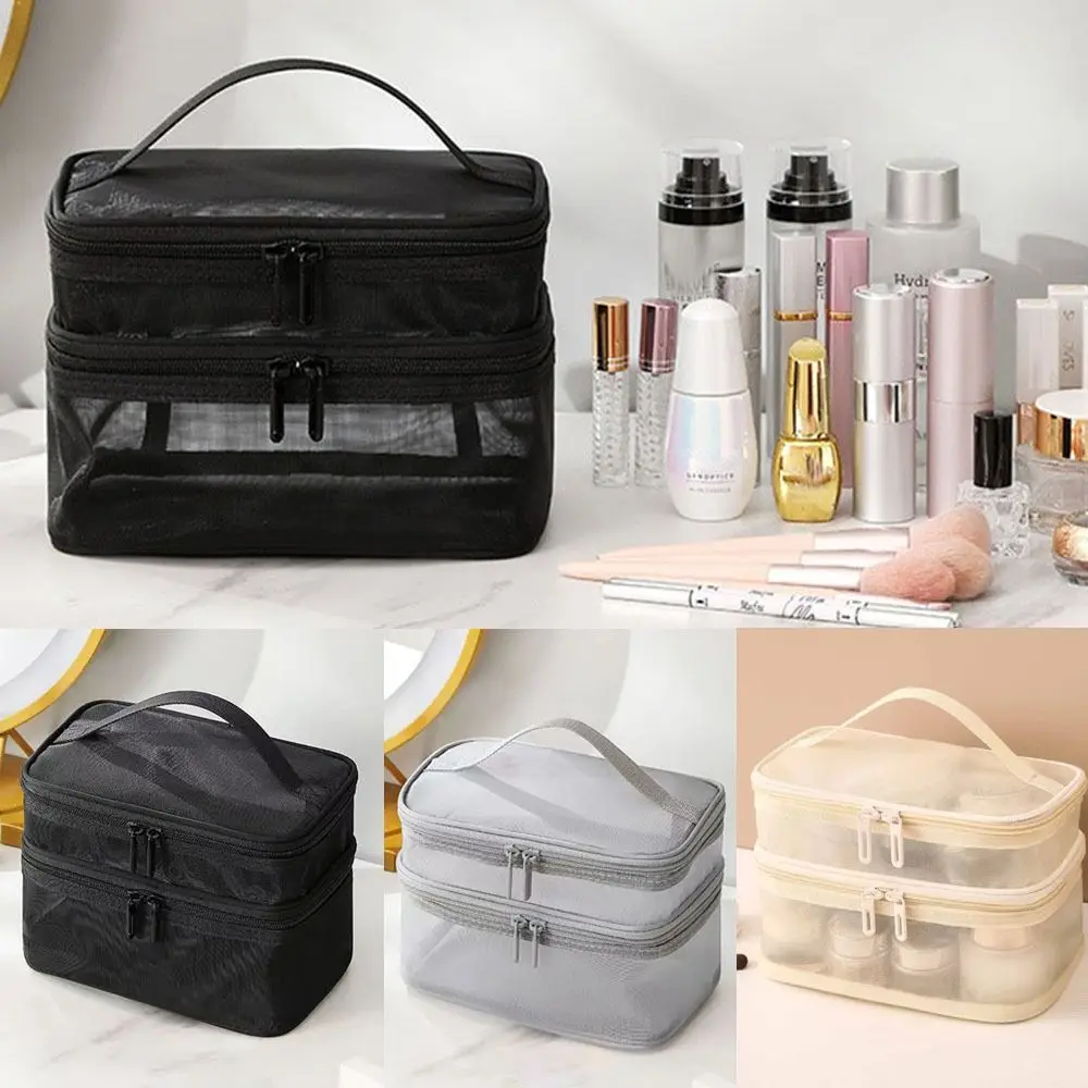 

Portable Transparent Mesh Travel Cosmetic Bag Storage 1/2/3 layer Make Up Organizer Bag Large Capacity Toiletry Bag Women's