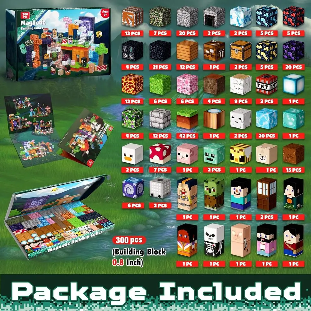 Conjunto de blocos de construção magnéticos - 300 peças, brinquedos STEM para crianças, presentes sensoriais Montessori para idades de 3 a 10 anos
