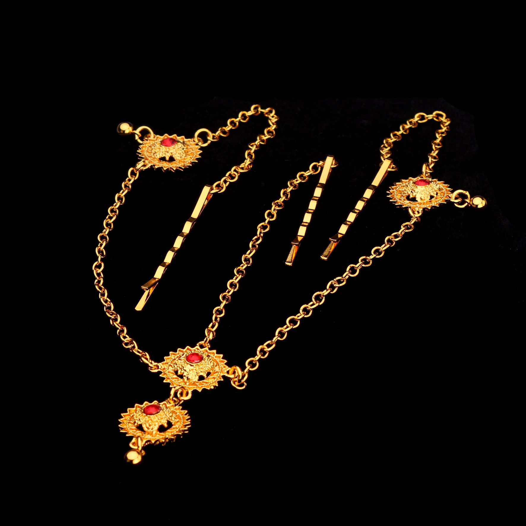 Ethiopian for women gold plated bridal Hairpin Jewelry sets Hairpin necklace earrings bracelet ring gifts wedding jewellery set