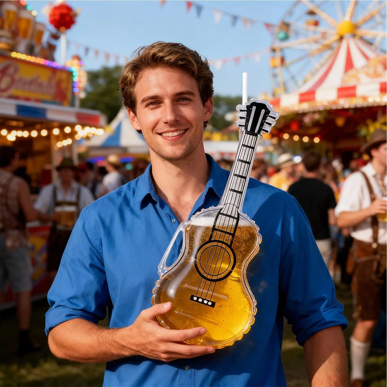 Picture 3: Wine Decanter 2500ml Funny Guitar-Shaped Bottle With Straw Strap Whiskey Decanter Container Storage For Bourbon Wine Water Home
