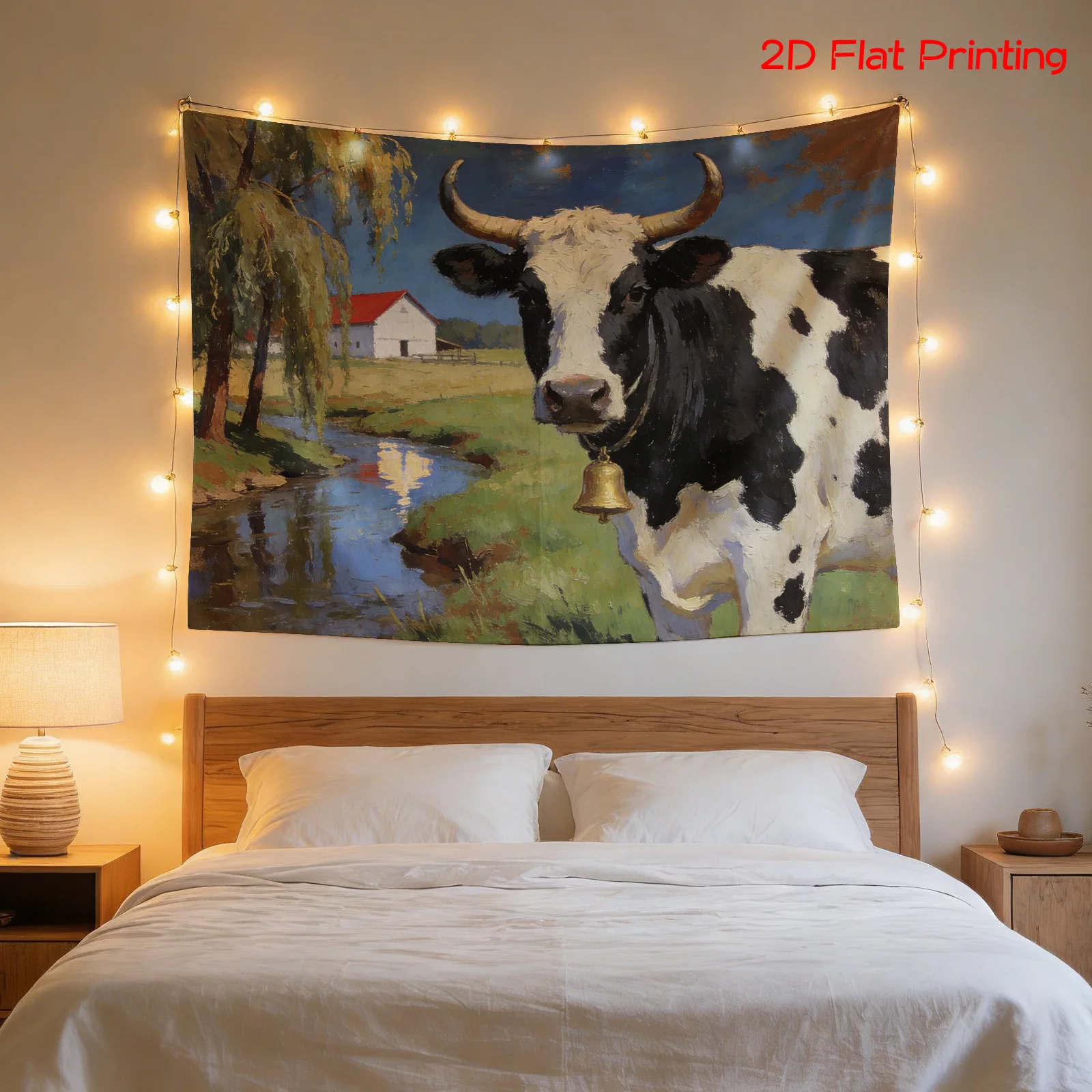 Large Farmhouse Cow Tapestry Wall Hanging Rustic Country Style Art Boho Decor for Living Room Bedroom Cottagecore Wall Tapestry