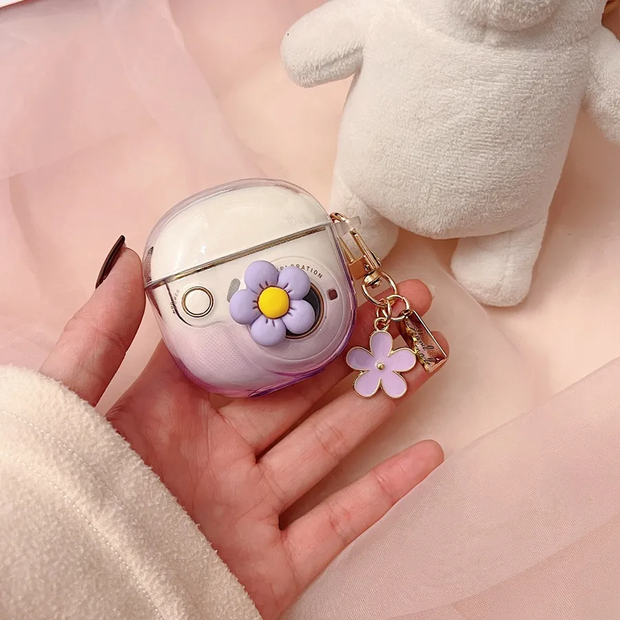 Do etui z motywem U3PLUS kreskówka przezroczysta wzór gradientowy/kwiatowa pokrowiec na silikonowe słuchawki