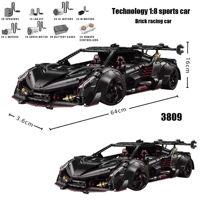 MOC Technology 1:8 Supercar Building Blocks Car, 3809PCS GULY10639  Adult High Difficulty Puzzle Assembly Toy Model Boy Gift