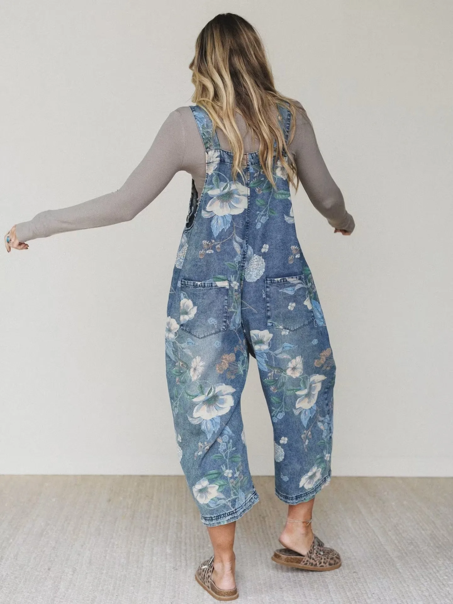Winter Women's Clothing Baggy Y2k Streetwear Printed Pants Denim Jumpsuit For Woman Cotton Loose Wide Leg Full Length Jean