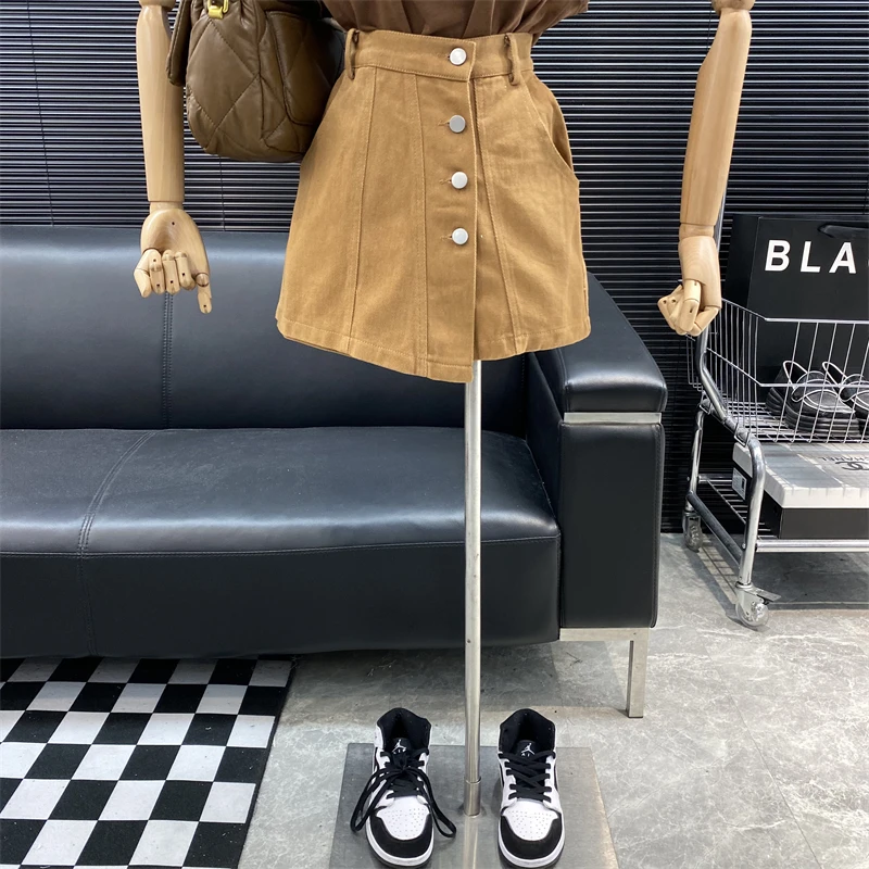 

New 2022 fashion Designer Famous brand Women High waist Irregular Button Fake two-piece splicing Denim shorts