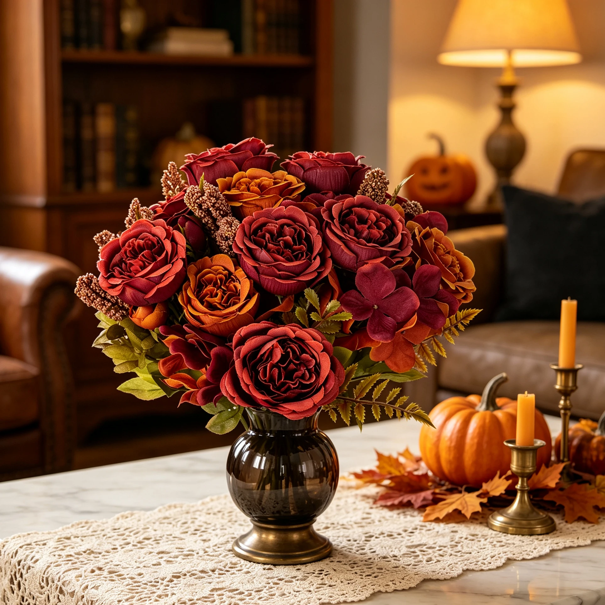 3 Stück Künstliche Blumen für Festivals, Hochzeiten, Rosen, Pfingstrosen, Brautstrauß, Vasen, Raumdekoration, Herbst, Halloween, Seidenhortensien – Detail 6