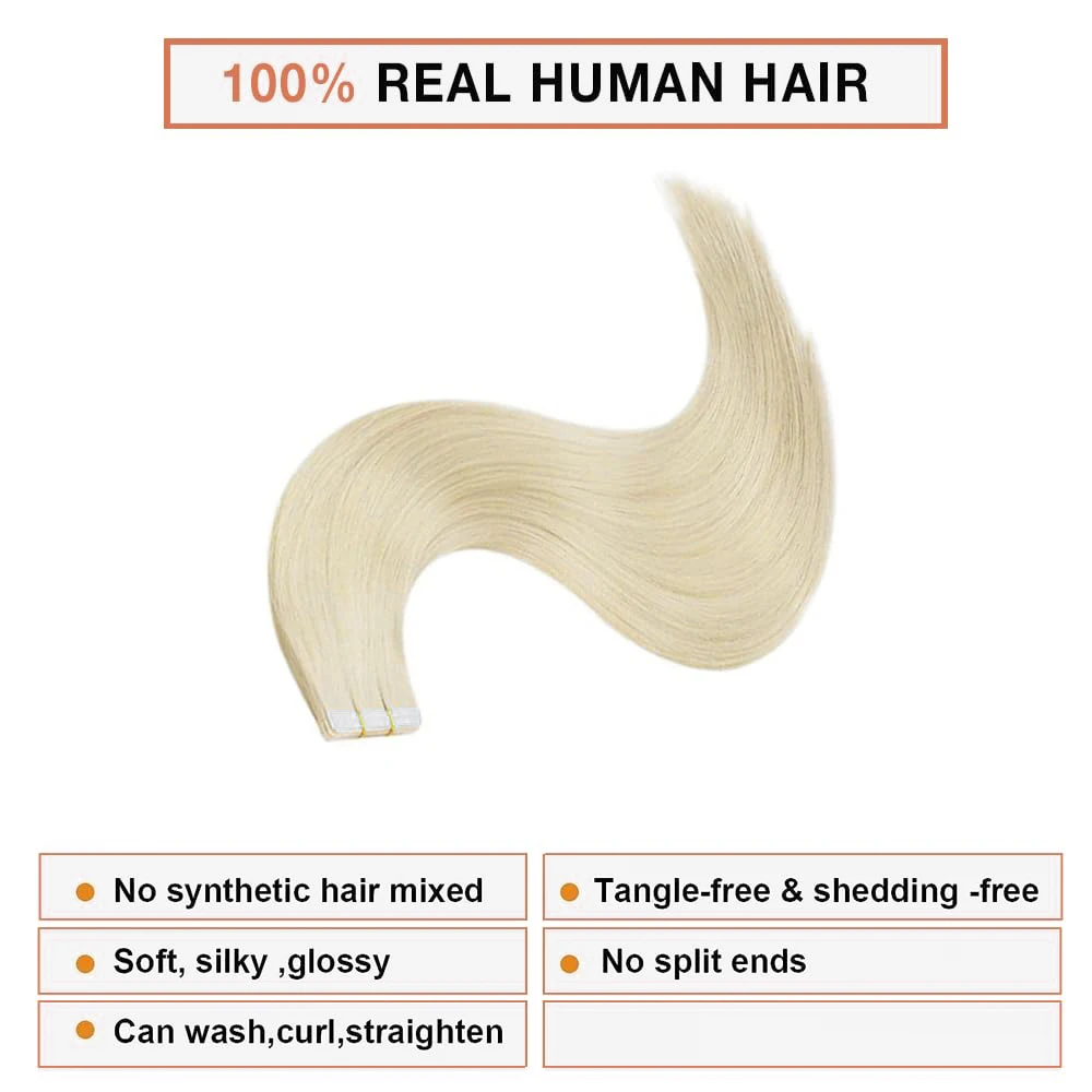 Extensions de cheveux brésiliens sans couture pour femmes, 613 cheveux humains, bande de trame de peau, blond, 100% PU, 16-26"