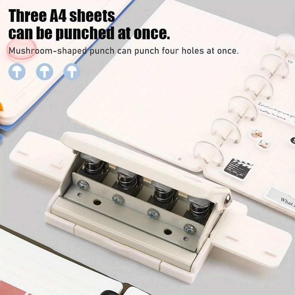 مثقاب بأربعة فتحات على شكل فطر، مثقاب ورق، مناسب لصنع الإشارات المرجعية وسجلات القصاصات ذات الأوراق السائبة.