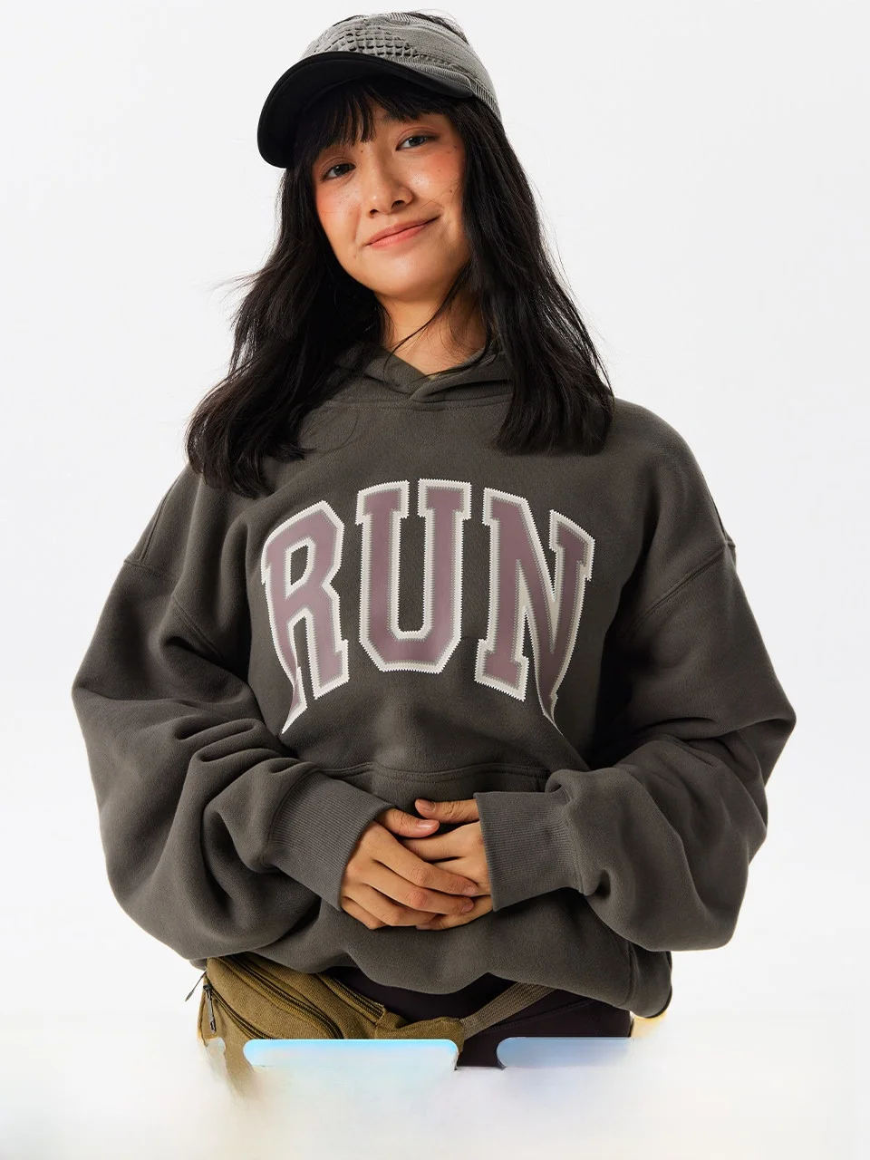 

Crnenter RUN Retro Fce Lined Running Culture Hoodie Casual ex Long Sve Printed Sweatirt with Hat