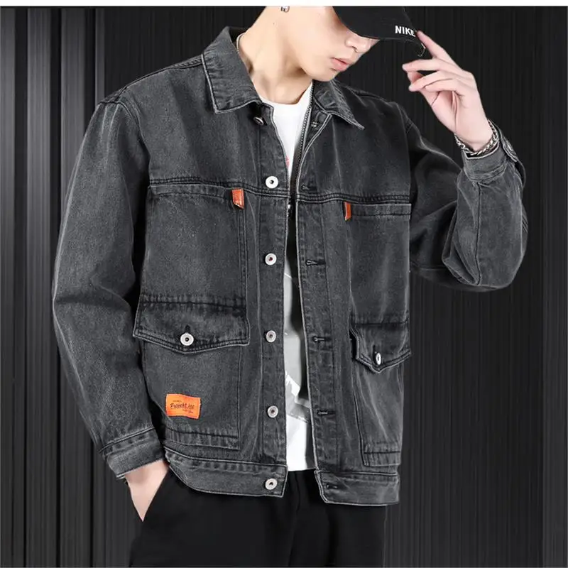 

Men's Workwear Denim Jaet Large Size Wear Resistant Dirt Proof for Construction Site W Casual Long Sve Youth Faion