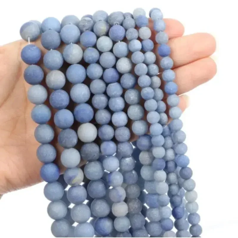 

15inch Fashion Natural Stone Frosted blue aventurine Charm Loose Bead DIY Round Beads Jewelry Accessories