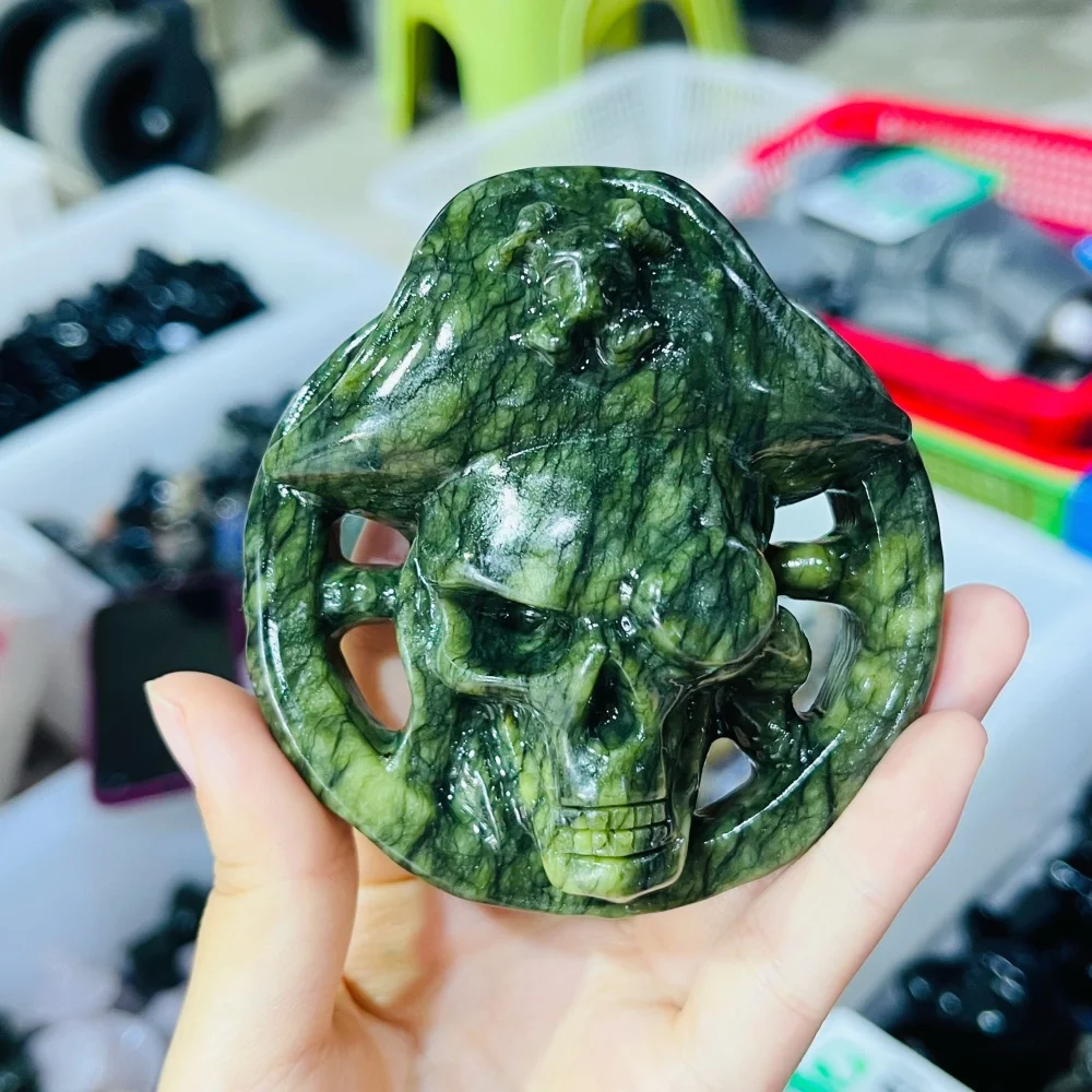 1PCS Natural Quartz Green Jade Ship Rudder Carving Crystal Healing Reiki Stone Home Decor Gift Ornaments