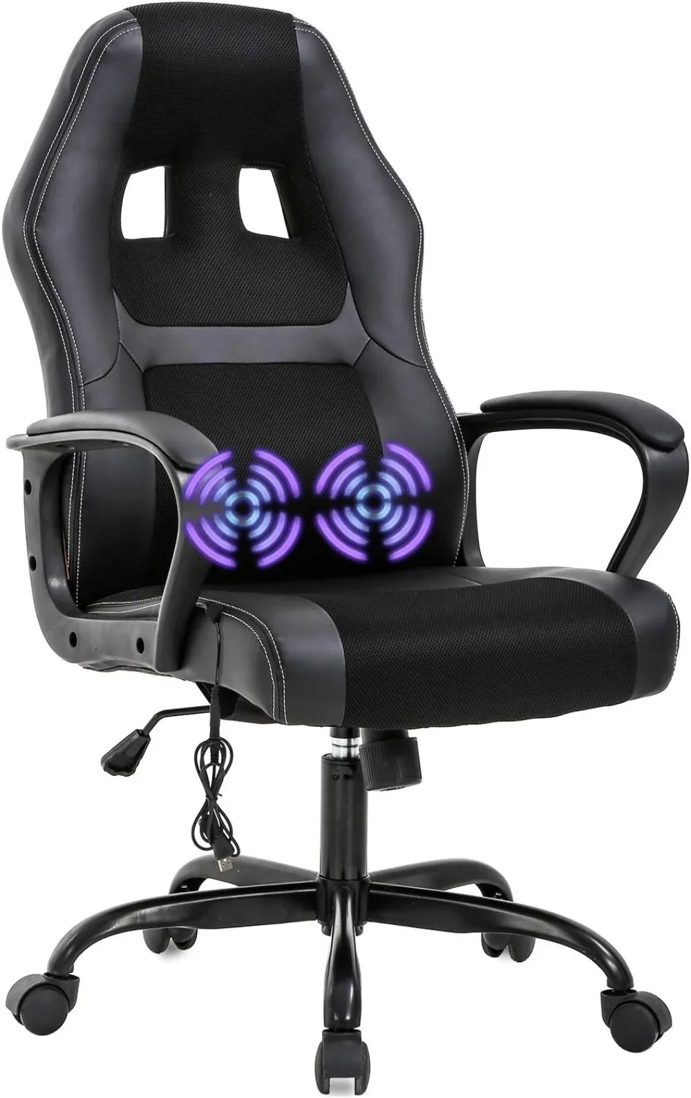 Silla de oficina de masaje para juegos de PC, asiento ergonómico de escritorio, silla de carreras de cuero PU ajustable con soporte Lumbar,