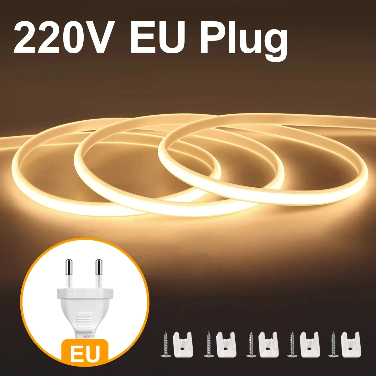 Rybakov 35M 30M 10M 5M 3M 110V 220V Super Helle COB LED Streifen mit Schalter FOB LED Band Band EU UNS Stecker Neon Lichter Für Outdoor Garten 4