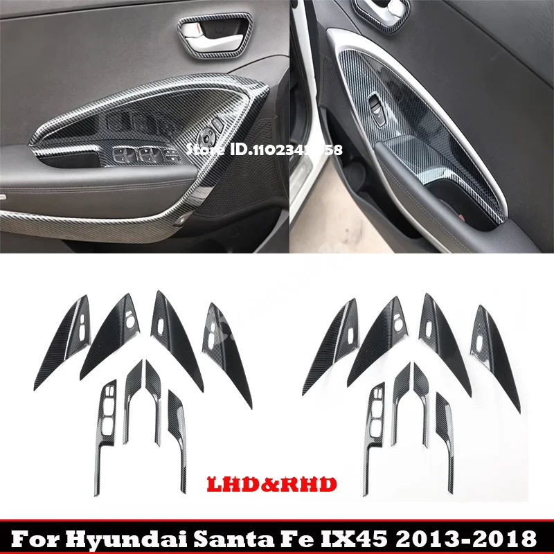 LHD RHD for Hyundai Santa Fe IX45 2013-2018 Black Carbon Door Handle Armrest Window Lift Switch Button Control Panel Cover Trim