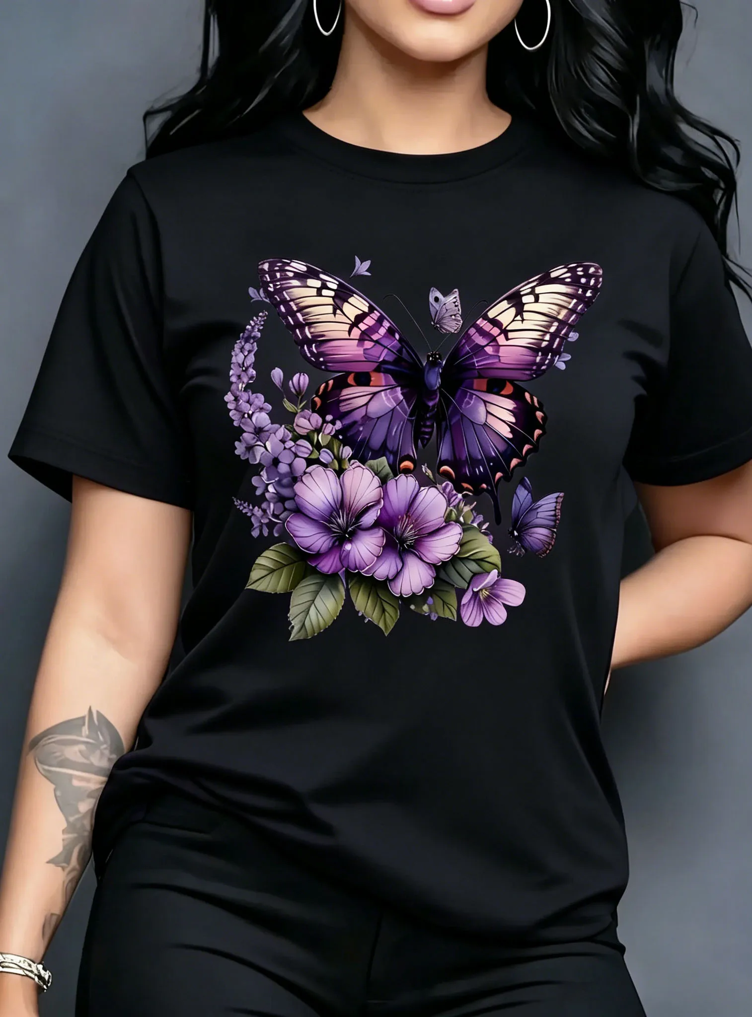 Butterfly Floral Graphic T-Shirt Women Soft Cotton Tee Casual O-Neck Short Sleeve Tops Lady Breathable Tshirt Trend Streetwear