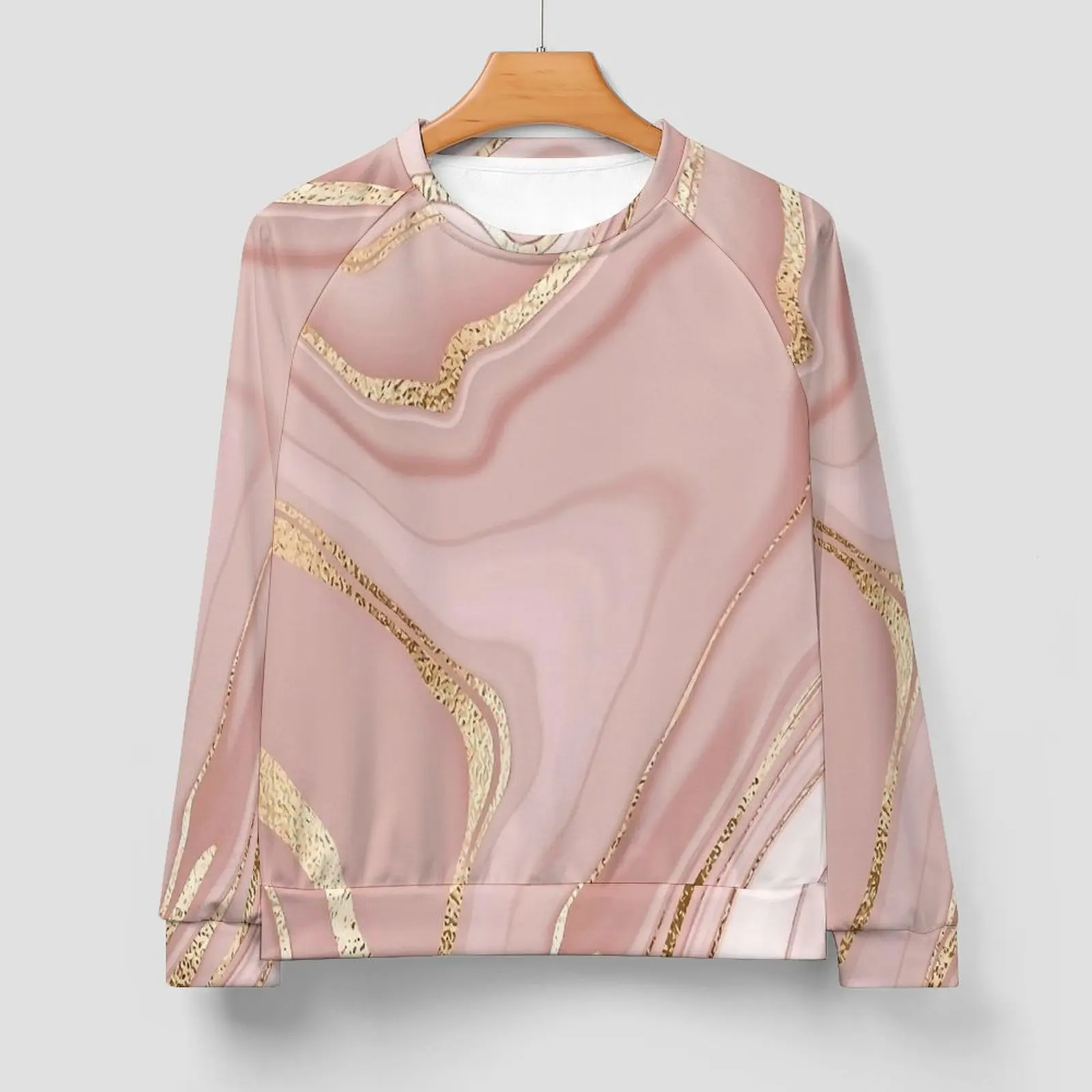 Retro Rose Gold Marble Print Casual Sweatshirts  Retro O Neck Hoodies Spring Long Sleeve Loose Oversized Hoodie Birthday Present