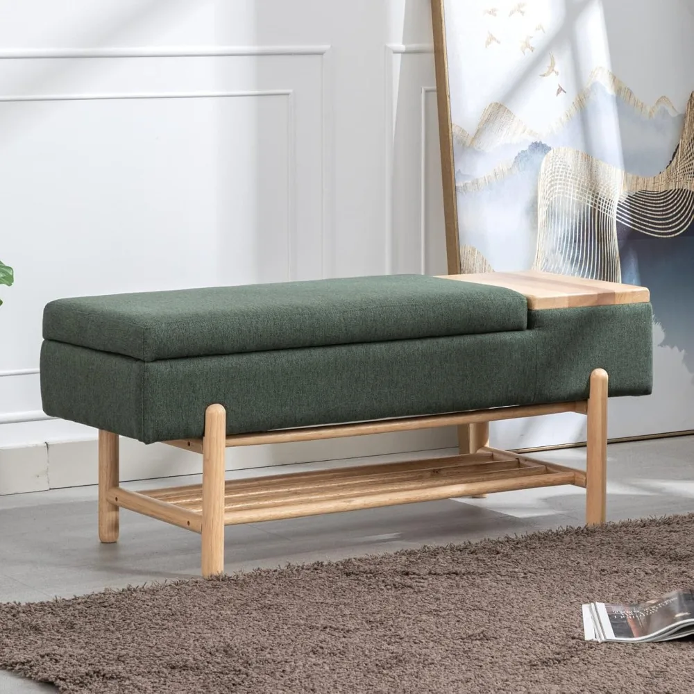 

Green Storage Bench Modern Upholstered Bedroom Bench Storage Ottoman Bench with Cushion Seating for End of Bed, Living Room Entr