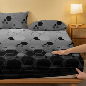 Sheet equipped with geometry printed for bed, simple and modern, mate, bedroom, bedding, pillowcases, 1 set 8 Main Sales Lençóis - №7