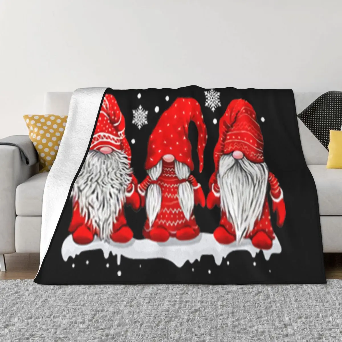 

Three Gnomes In Red Christmas Merry X'Mas Girl Cool Slim Fit Harajuku Brand Rock Solid Color Throw Blanket