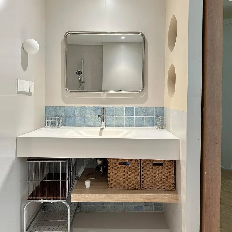 Bathroom vanity set with rock slab hot-bent integrated basin - minimalist modern washbasin and bathroom cabinet