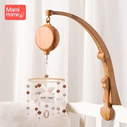 Campana de cama de cuna de bebé, soporte de caja Musical, juguete de brazo plegable, grano de madera de imitación, decoración de cama infantil, juguetes educativos