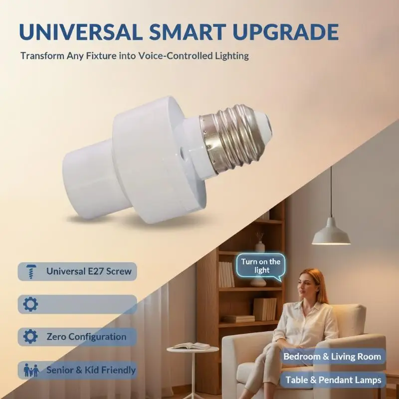 Hoyytu E27 Offline Voice Controlled Light Socket Sensitive Recognition No WiFi Required for Kitchen Bathroom Smart Lighting