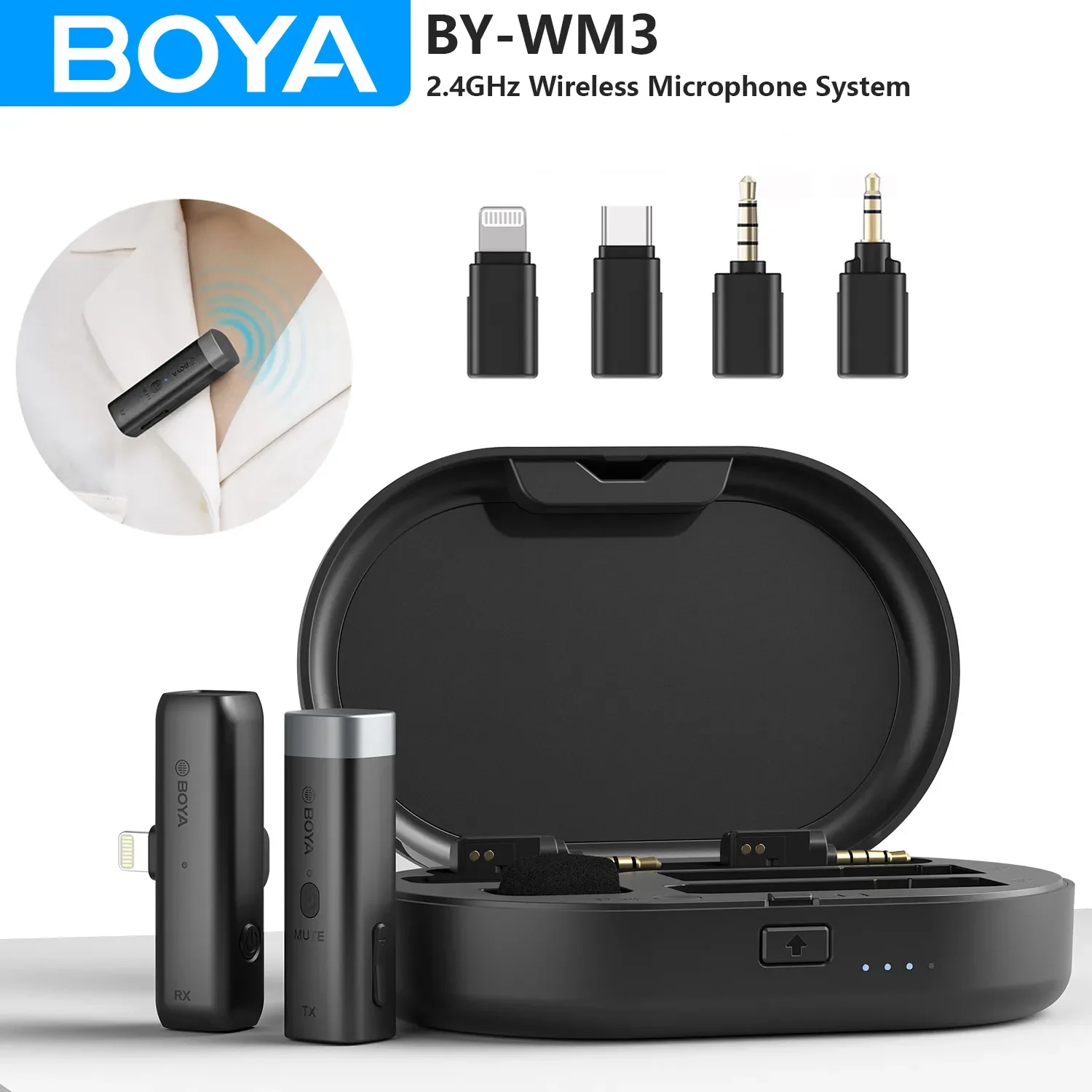 BOYA BY-WM3 Wireless Lavalier Lapel Microphone for iPhone Android DSLR Camera Laptop Computer Gaming Youtube Recording Streaming