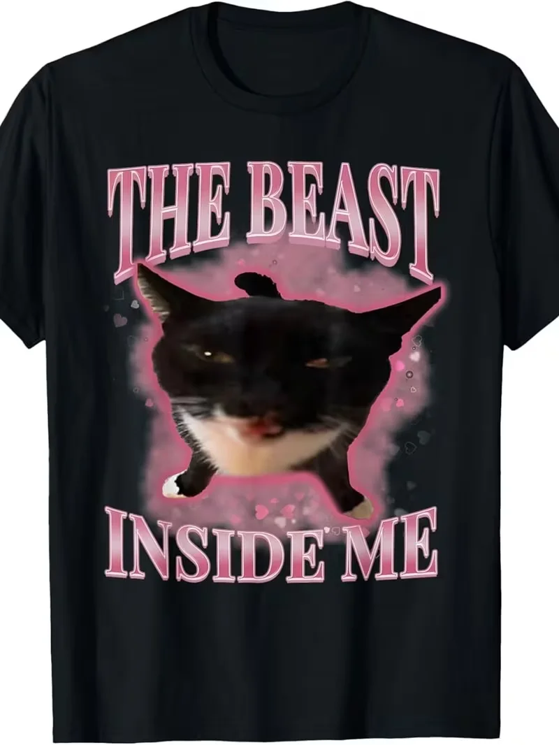 

T-shirt The Beast Inside Me" Funny Cat Gen Z Meme Women T-shirt Tee Vintage Streetwear Short Sleeve Tops