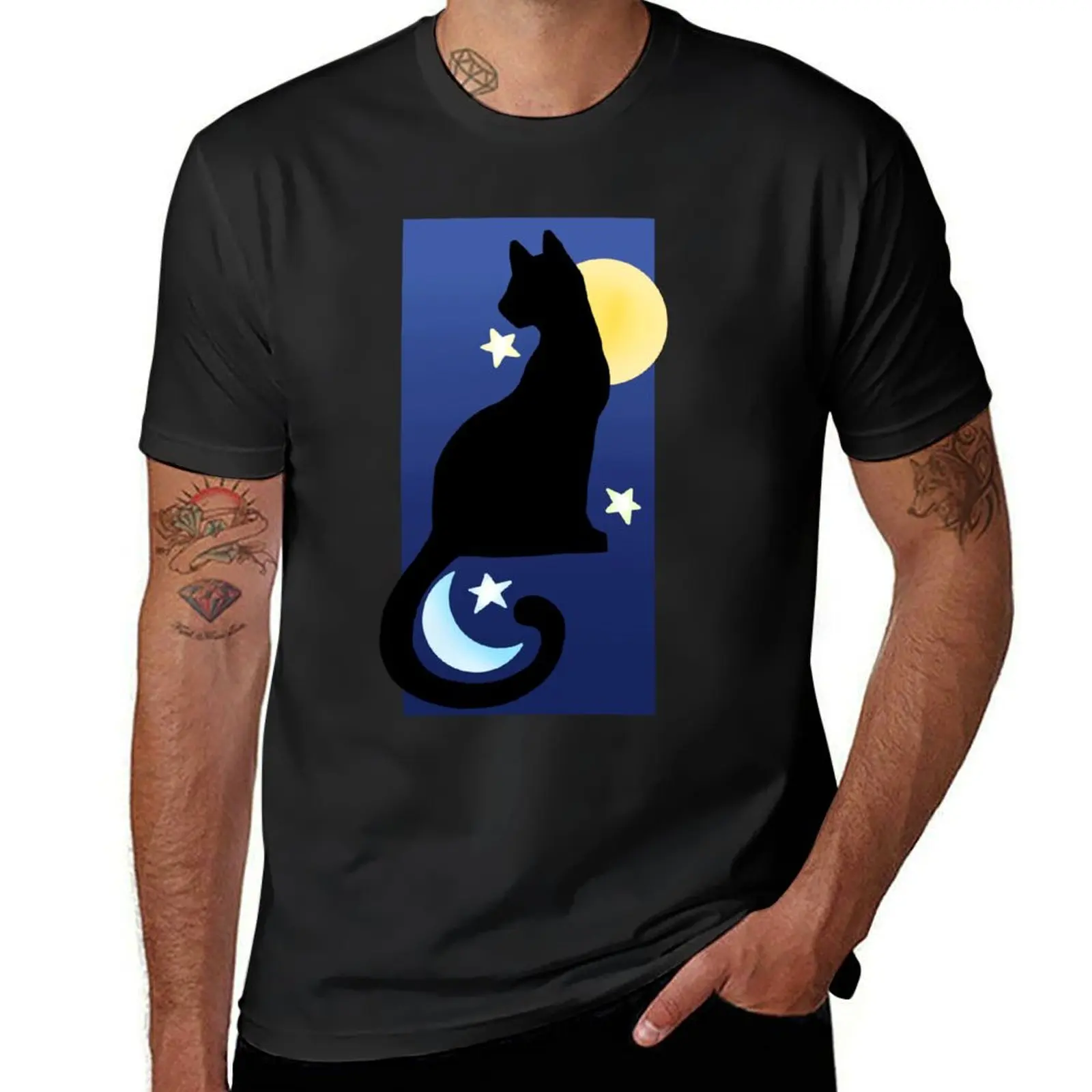 

Black Cat Sun and Moon T-Shirt hippie clothes sublime sports fans mens t shirts pack
