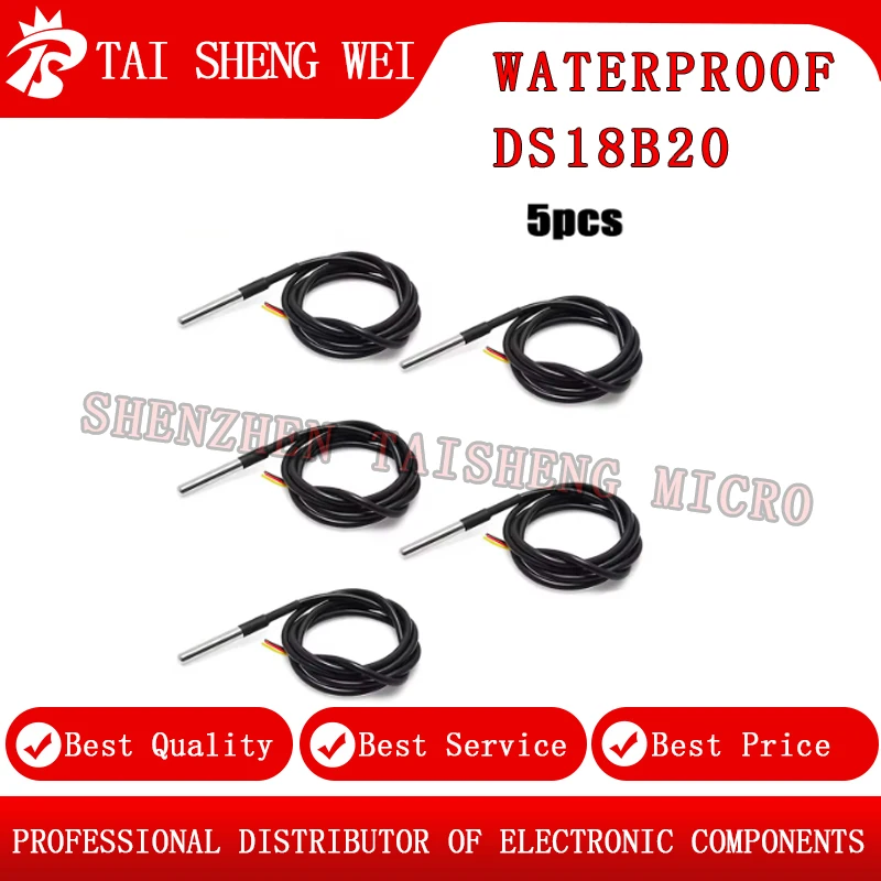 1 قطعة 5 متر مسبار درجة الحرارة استشعار درجة الحرارة الفولاذ المقاوم للصدأ حزمة مقاوم للماء DS18B20 مستشعر مسبار درجة الحرارة DS18B20 5 متر #2