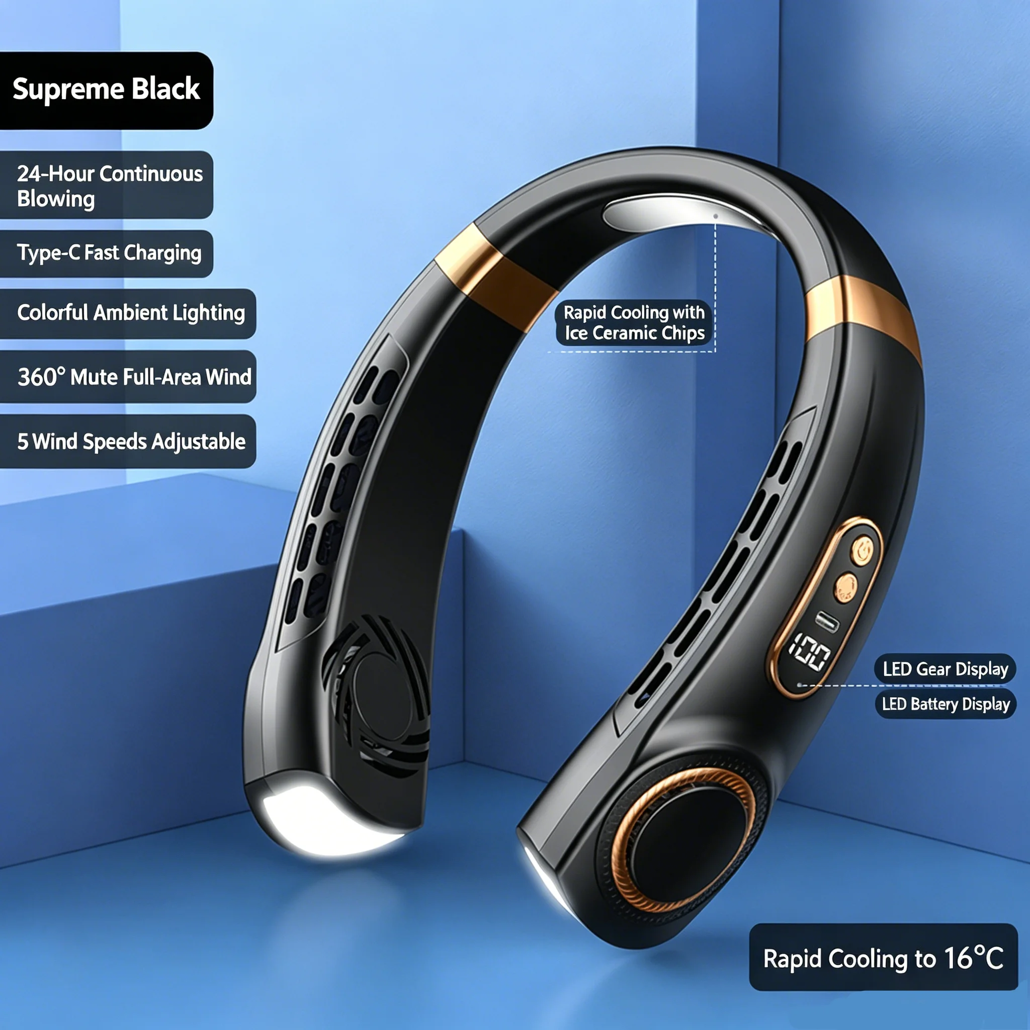 Portable Neck-hanging Fan Smart And Silent Suitable For Outdoor Sports Rechargeable Strong Sind Bladeless With Small Digit