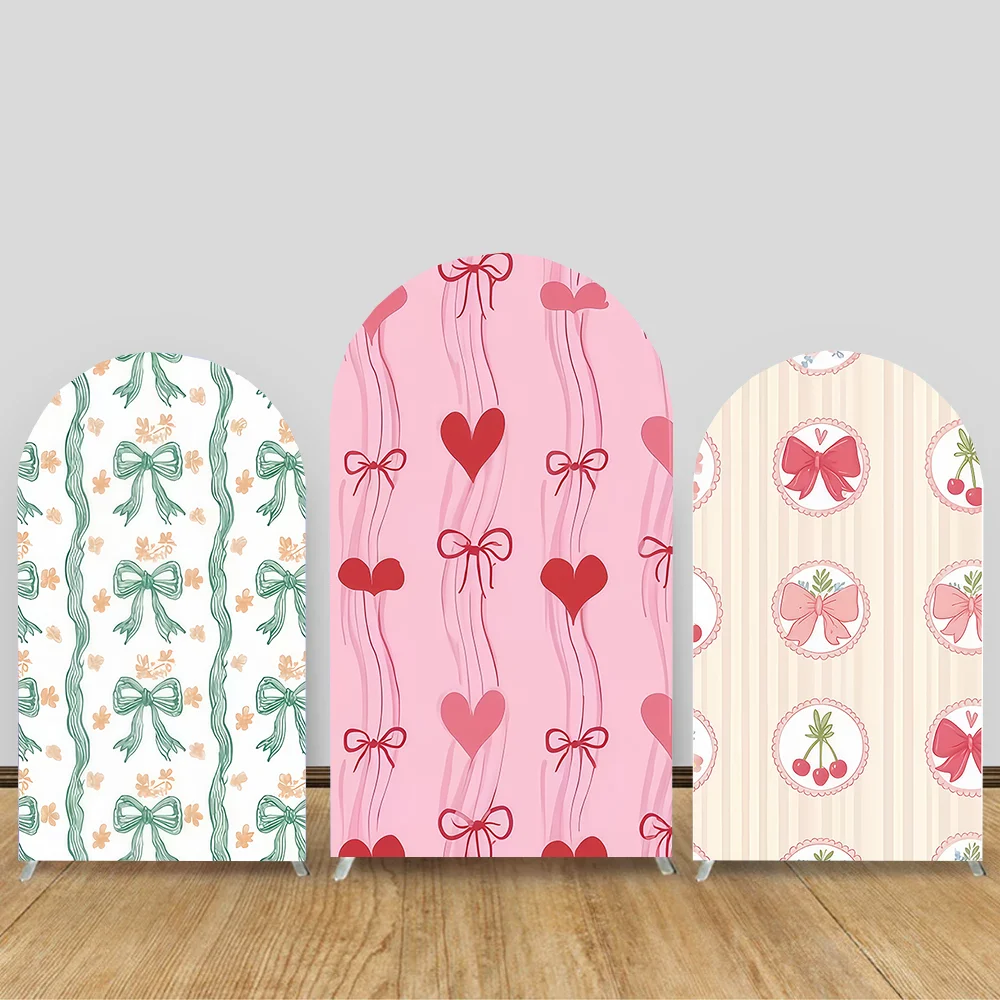 

Custom 2-Sided Pink Bow Floral Stripes Girls 1st Birthday Party Baby Shower Cover Chiara Arch Background Decor Backdrop