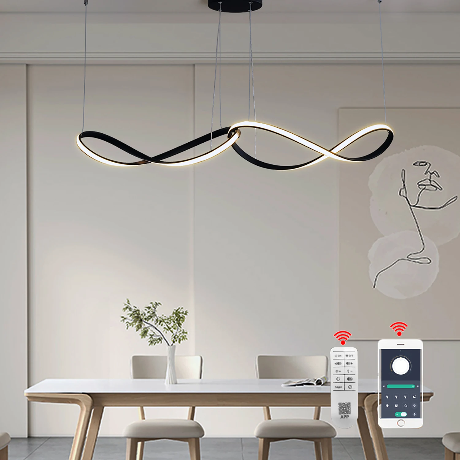 Plafonnier LED Noir au Design Moderne, Éclairage d'Nik, Luminaire Décoratif de Plafond, Idéal pour un Salon, une Chambre à Coucher ou un Restaurant, L95 cm