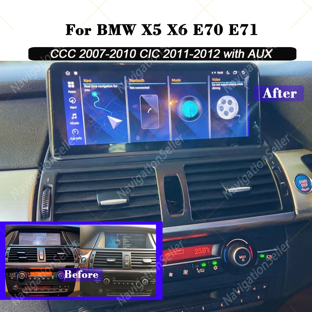 

Android Auto CarPlay For BMW X5 E70 X6 E71 CCC CIC 10.25 Touch Screen Radio GPS Multimedia System Wireless Car Stereo Head Unit