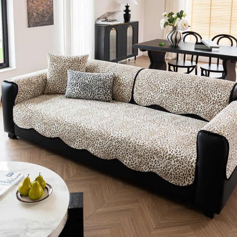 EIFLOY-Irregular Sofa Cover, Jacquard Chenille Leopard Print Couch Slipcovers, Non Slip Armchair Towel, Sofa Cushion 3 Seats