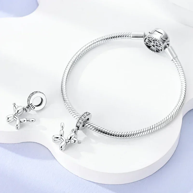 925 Sterling Silver New Product Color Rainbow Balloon Charms Beads fit Charms Bracelets DIY Jewelry For Women