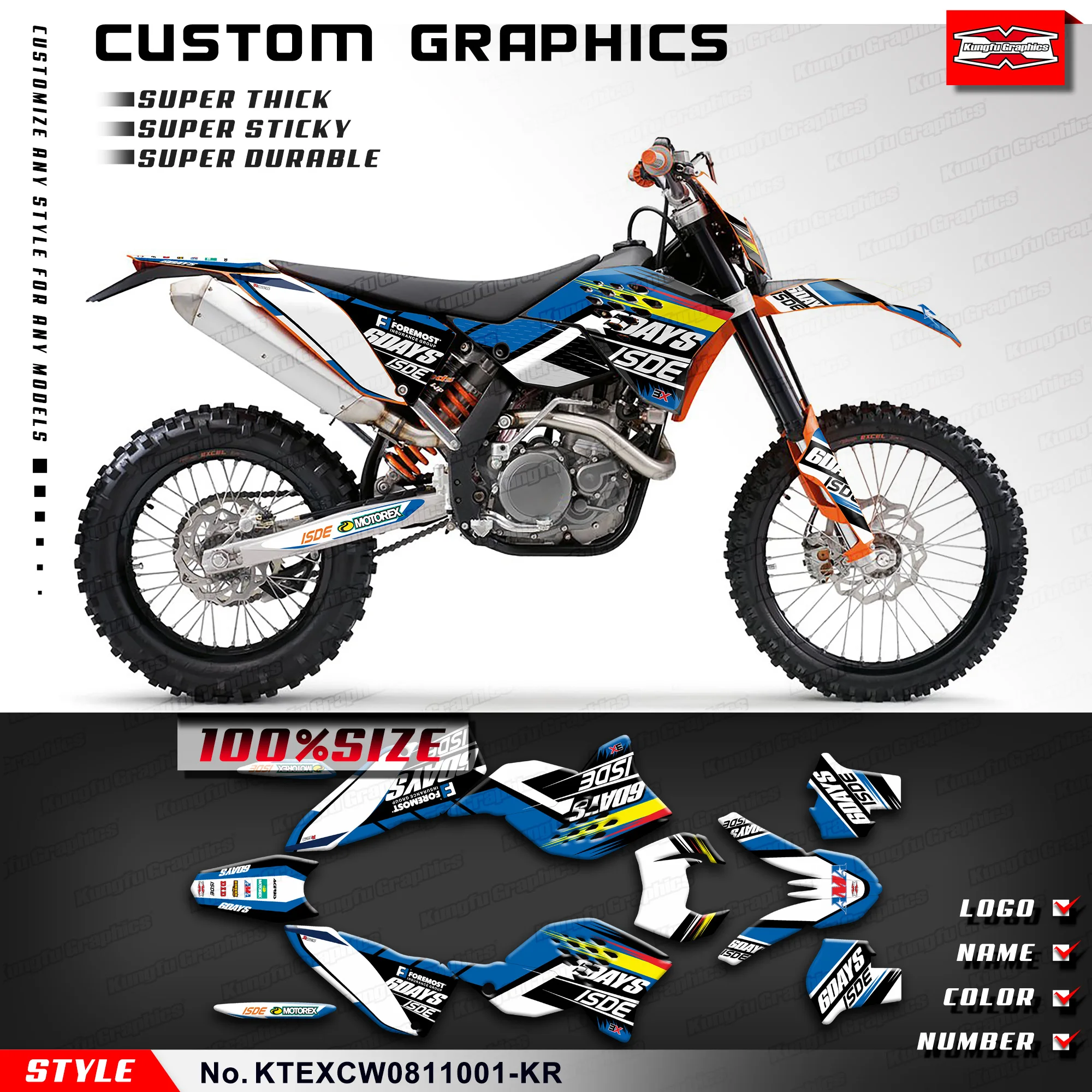 

KUNGFU GRAPHICS Motocross Decals Custom Sticker for KTM 125 200 250 300 400 450 525 530 EXC EXC-F XCW XCF-W 2008 2009 2010 2011