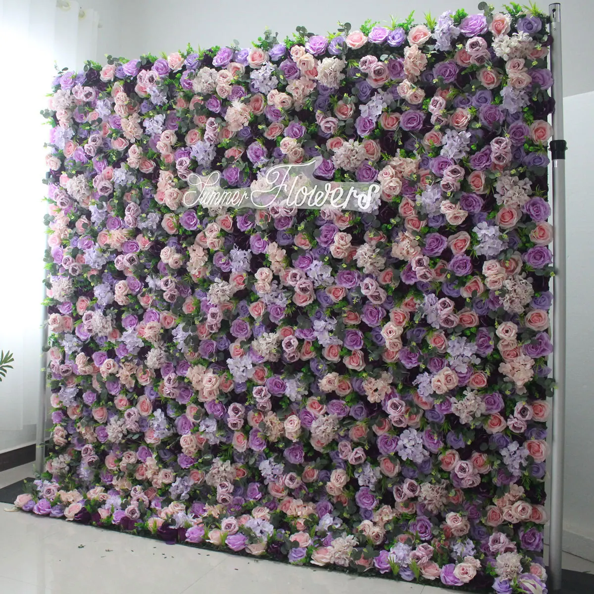 Luxury series 3D pink purple Hydrangea rose green artificial fabric wall outdoor wedding background proposal decoration props