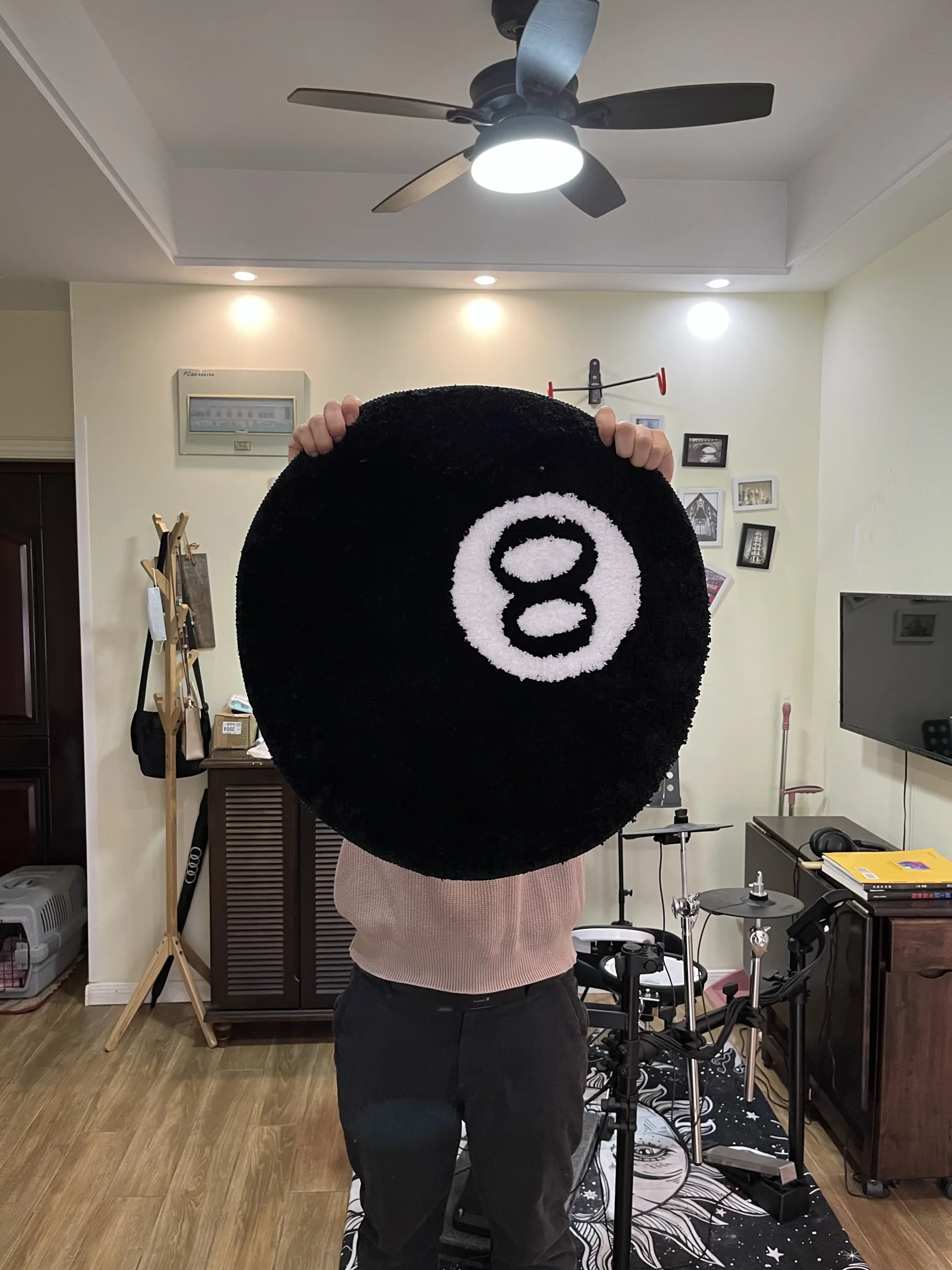 Black Eight-Ball Flocking Billiard Table Mat Game Room Decorations Man Cave Pool Table Cover Rug for Entertainment