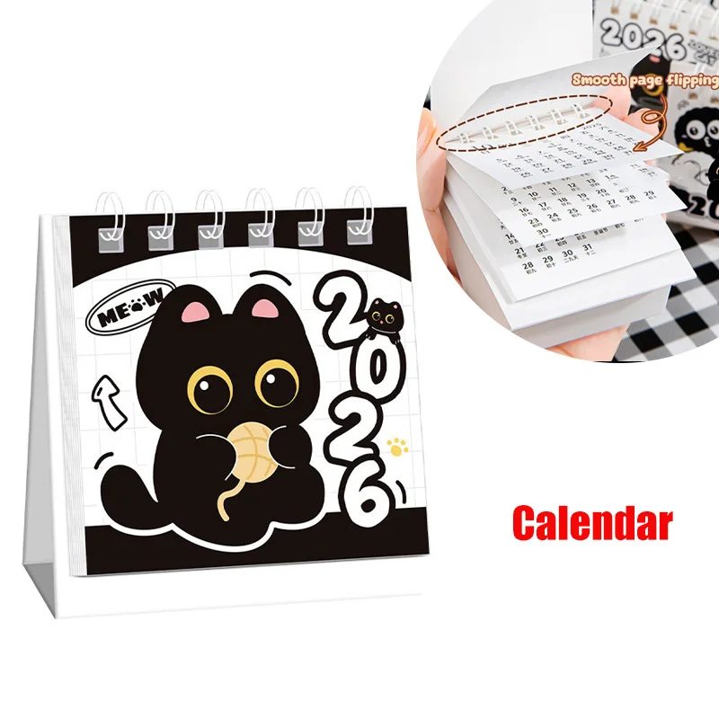 

2PCS Mini 2026 Calendar Portable Cute Cat Office School Supplies Calendar Monthly Planner Desk Accessories Decor Record