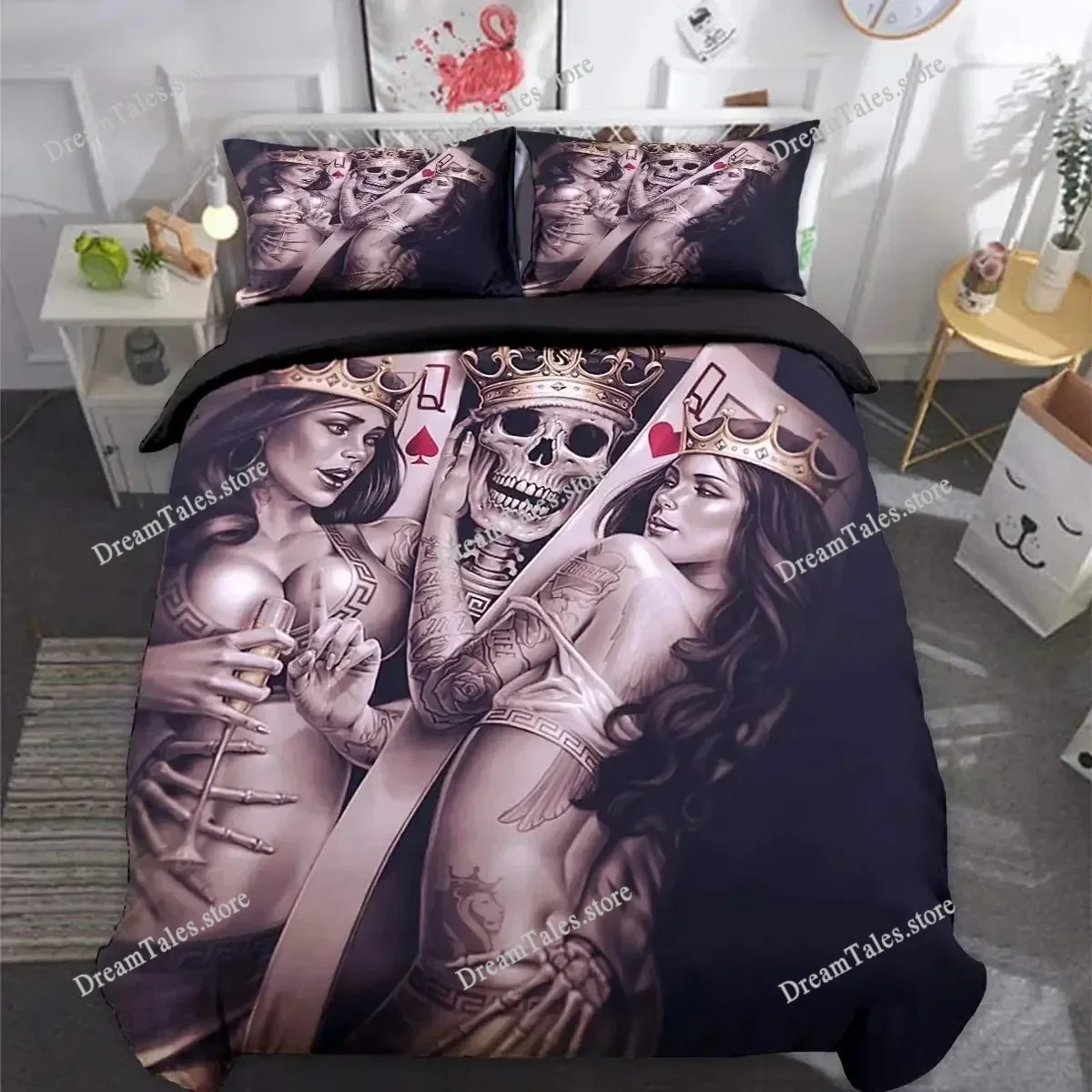 Skeleton Duvet Bedding Set, 3D Printed Skeleton with Two Beautiful Pillowcases, Personalized and Fashionable Crown Boutique