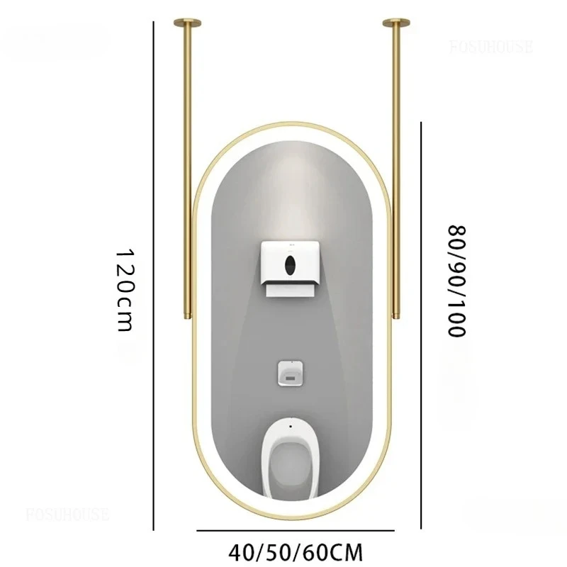 

Креативный дизайн, зеркала для ванной комнаты для отеля, персонализированное овальное зеркало для парикмахерской, подвесные светящиеся зеркала для ванны, скандинавский металл